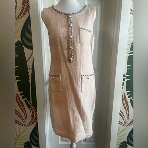 Karl Lagerfeld Blush Pink Tweed Mini Dress with Chain Trim
